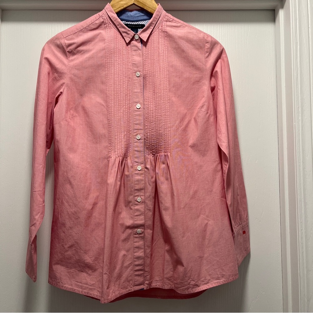 TOMMY HILFIGER S Small Tailored Tuxedo Style Shirt Pink Long Sleeve